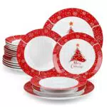 VEWEET Weihnachtsgeschirr Serie CHRISTMASTREE für 6 Personen – Porzellan Set
