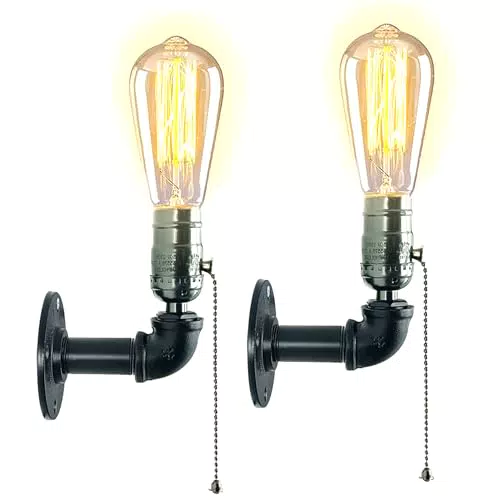 VOMI Wasserrohr Wandleuchte im Industrial Style mit Schalter, E27 Fassung