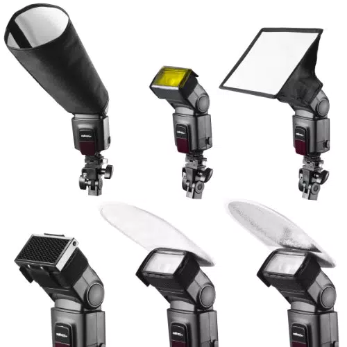 Walimex pro Systemblitz Lichtformer Set mit Softbox, Farbfilter und Reflektor