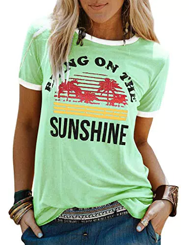 WIEIYM Damen T-Shirt mit Aufdruck "Bring On The Sunshine" – Vintage Freizeitmode