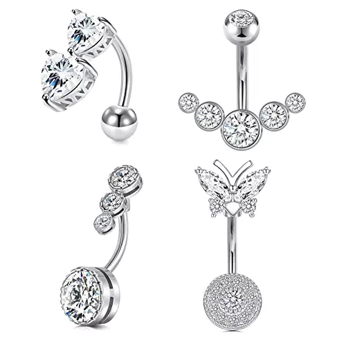 WillTen Bauchnabelpiercing Silber Schmetterling Chirurgenstahl mit Diamant CZ