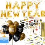 XXL Silvester Deko Set - Wiederverwendbare Neujahrsdekoration mit Luftballons und Konfetti