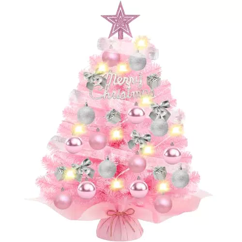 YSWOVUO Mini Weihnachtsbaum mit LED Beleuchtung und DIY Dekoration für Weihnachten