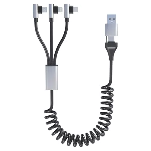 Apple Carplay Spiralkabel USB C auf Lightning, MFi zertifiziert, Kurz mit Datenübertragung