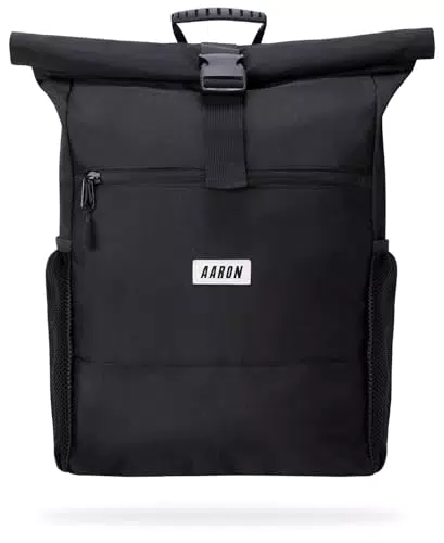 AARON Rucksack für Damen und Herren mit Laptopfach und AirTag Halter, Rolltop Backpack