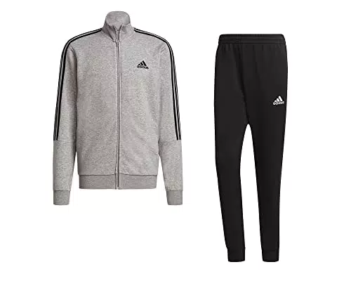 adidas Herren M 3s Ft Tt Trainingsanzug, Top:Medium Grey Heather/Black Bottom:Black/White