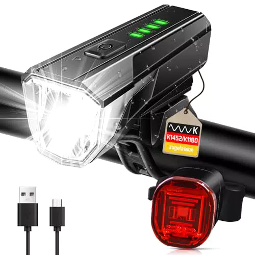 AHJ Fahrradlicht Set LED, StVZO zugelassen, USB aufladbar, wasserdicht