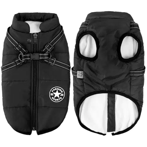 Hundejacken für den Winter Winddicht Wasserdicht 2 in 1 Fleece Wintermantel für Kleine Hundeweste Winter Warme Hunde Jacke Kleines Schwarz