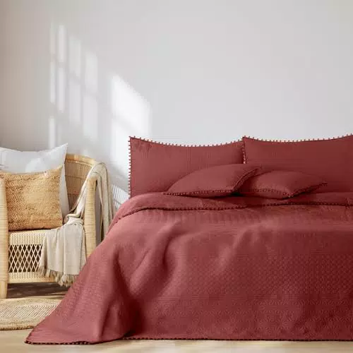 AmeliaHome Tagesdecke mit Pompons zweiseitig Ultrasonic Steppung Polyester