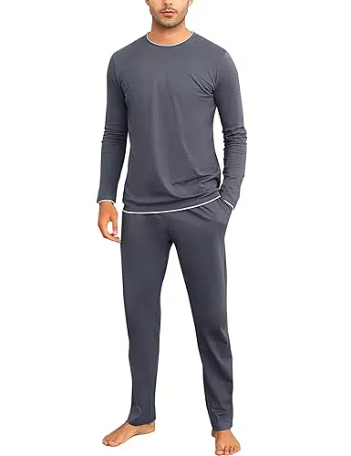 Aseniza Herren Schlafanzug Lang Pyjama Baumwolle Winter Zweiteilig