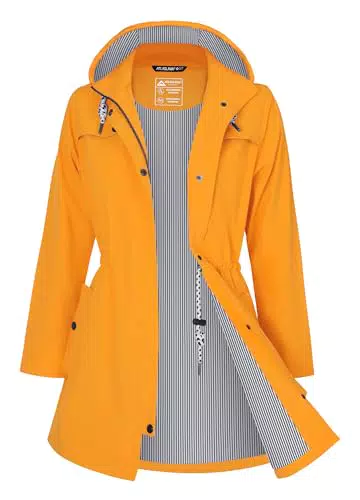 ATLASLAVA Damen Regenjacke Lang Wasserdicht mit Kapuze Trenchcoat Outdoor