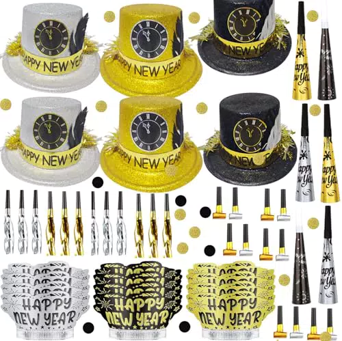 Bdecoll Silvester Deko Set 2025 - Partyhüte, Tröten und Haarreifen für Neujahr