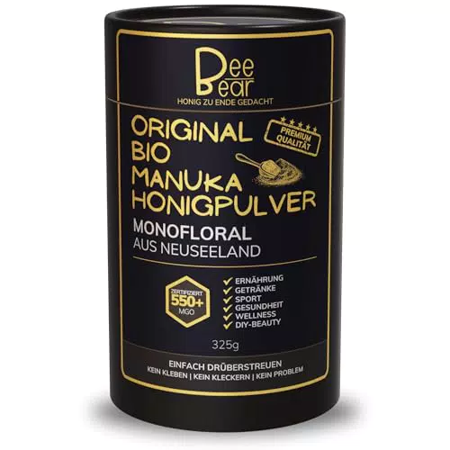 BeeBear Premium BIO Manuka Honig Pulver MGO 550+ für Smoothies und Frühstück