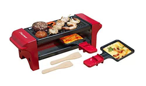 Bestron Raclette für 1 bis 2 Personen, Mini Tischgrill mit zwei Pfännchen