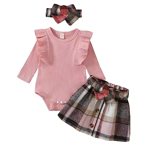 Borlai Langarm Strampler Jumpsuit mit Rüsche und Rock für Mädchen 0-18 Monate