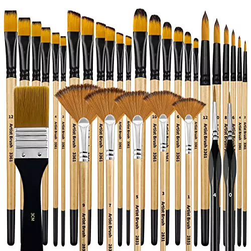 Bougimal Künstlerpinsel Set für Acrylfarben – Rund, Eckig, Flach und Fan Pinsel