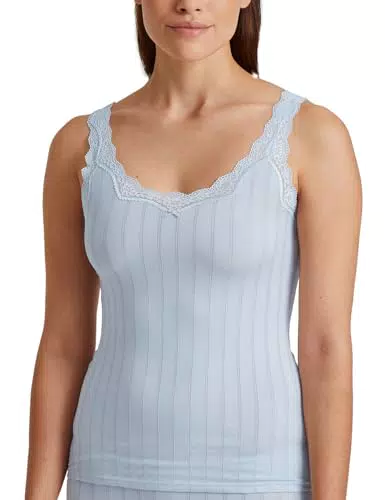 CALIDA Etude Toujours Tank Top Damen - Swiss+Cotton-Gütesiegel, Nadelstreifen-Optik, Spitze am Ausschnitt