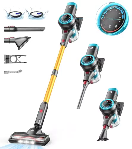 CHEBIO Akku Staubsauger 45000Pa, 550W, kabellos mit Anti-Tangle-Bürste