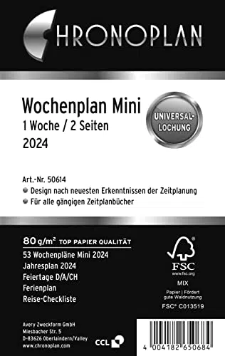 Chronoplan 50614 Kalendereinlage 2024 Wochenplan Mini für detaillierte Planung