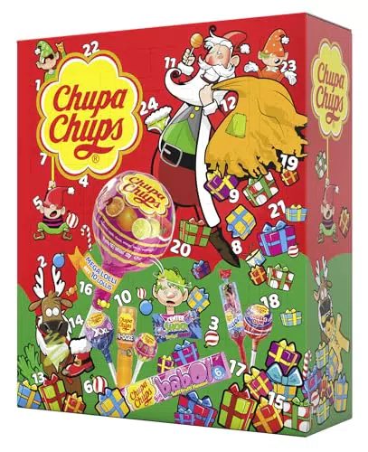 Chupa Chups Adventskalender 2024 mit verschiedenen Lutscher- und Kaugummi-Sorten