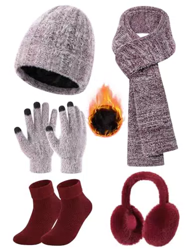 CMTOP Wintermütze Damen mit Fleece, Schal und Handschuhe Set für kalte Tage