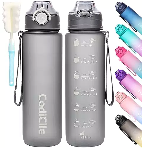 CodiCile Sport Trinkflasche 1L, BPA freie Tritan Wasserflasche mit Verschlussdeckel und auslaufsicher