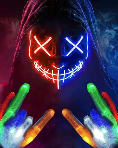Colplay LED Maske mit leuchtenden Handschuhen für Halloween Kostüme