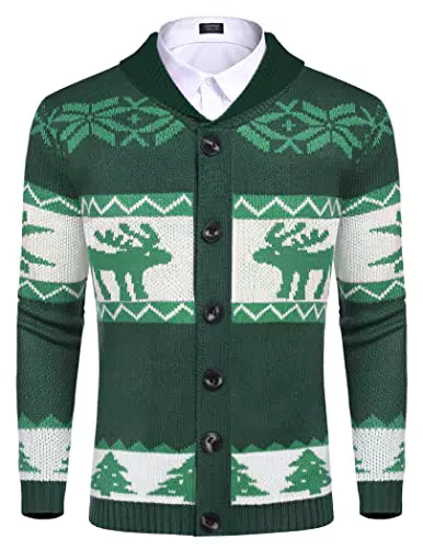 COOFANDY Herren Pullover Ugly Christmas Sweater Norweger Strickjacke Winter