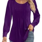 Cuptacc Damen Langarmshirt Elegant mit Plissee und Puffärmeln