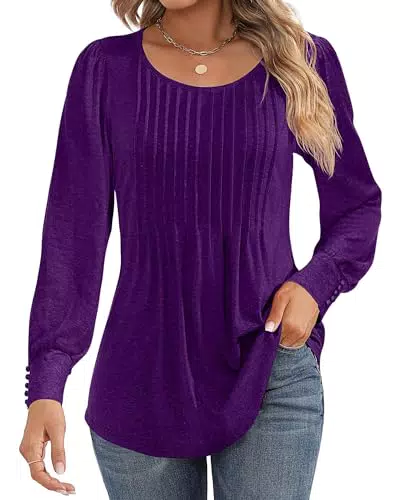 Cuptacc Damen Langarmshirt Elegant mit Plissee und Puffärmeln