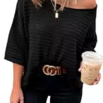 Cuptacc Damen Pullover 2024 Mode Loose Fit Rundhals 3/4 Ärmel T-Shirt