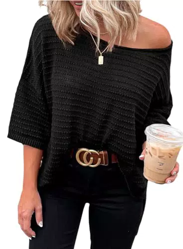 Cuptacc Damen Pullover 2024 Mode Loose Fit Rundhals 3/4 Ärmel T-Shirt