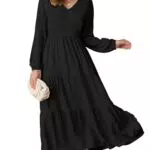 Damen V-Ausschnitt Gerafftes Maxikleid von [Markenname] – Elegantes Freizeitkleid