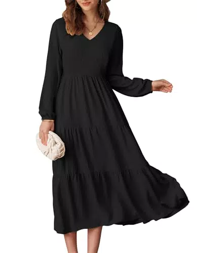 Damen V-Ausschnitt Gerafftes Maxikleid von [Markenname] – Elegantes Freizeitkleid