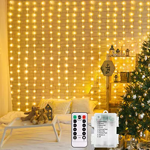 DBFAIRY Lichtervorhang 200 LED mit Fernbedienung und Timer für Innen und Außen