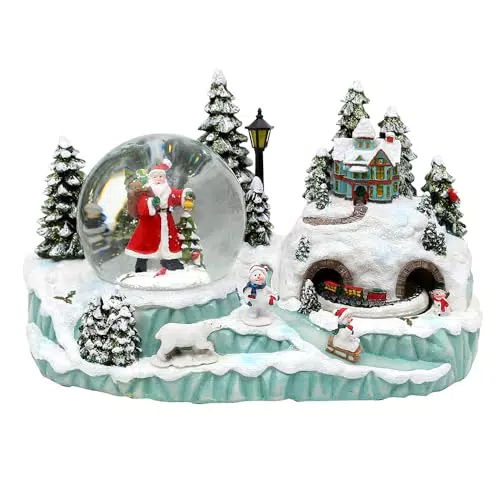 Dekohelden24 XXL Schneekugel Santa mit bewegter Szene und Soundeffekt