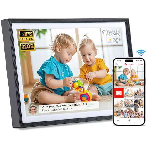NexGadget Digitaler Bilderrahmen WLAN 10,1 Zoll mit 32 GB Speicher und Frameo App