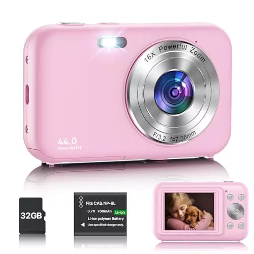 Digitalkamera Kompaktkamera mit 32GB Karte, 1080P 44MP und 16X Digitalzoom