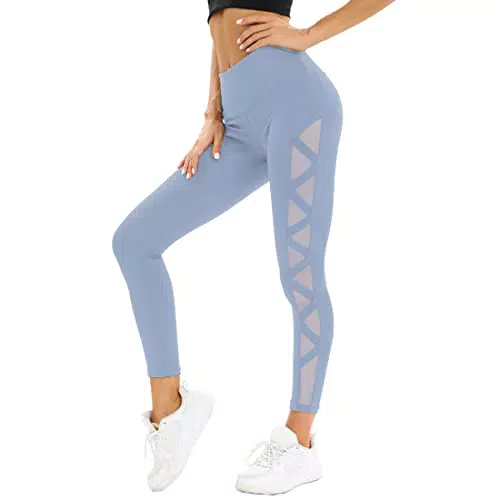 Dmwhsy Hoch taillierte Leggings für Frauen mit Bauchkontrolle und Mesh-Einsatz