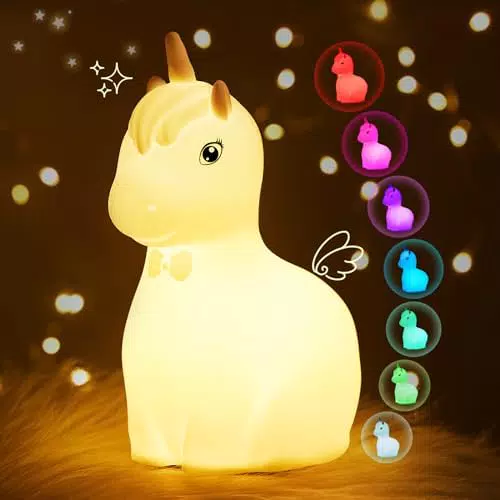 Einhorn Nachtlicht für Kinder mit Dimmer und Timer – Silikon Nachtlampe Deko