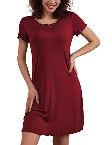 Ekouaer Damen Nachthemd Kurzarm Viskose Schlafshirt Negligee Sleepshirt