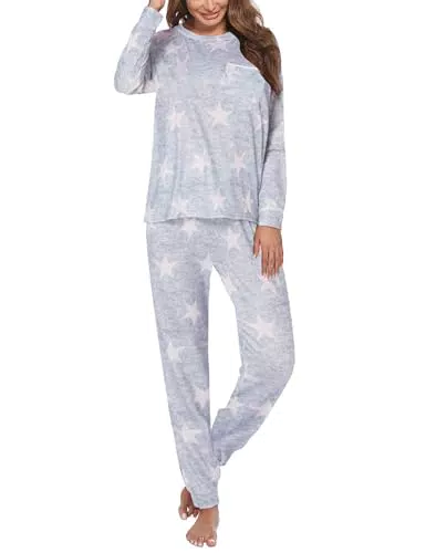 Ekouaer Damen Schlafanzug Langarm Pyjama Set aus Baumwolle für den Winter