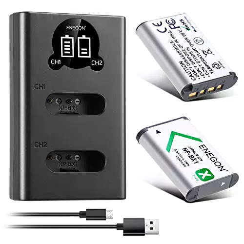 ENEGON Akku NP-BX1 mit LCD-Ladegerät für Sony ZV-1 und Cyber-Shot DSC-RX100