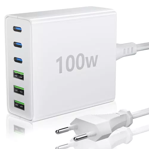 FINIBO USB C Ladegerät 100W 6-Port Schnellladegerät für iPad und Smartphones