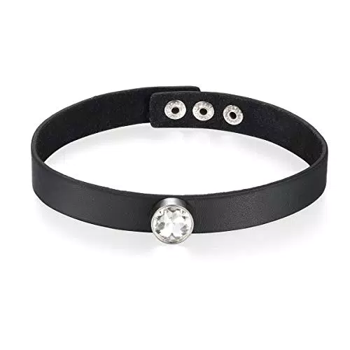 Flongo Choker Lederhalsband Damen Echtleder Gotik Punk Rock Kette