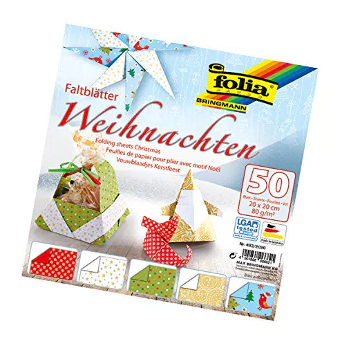 Folia Faltblätter Weihnachten 20 x 20 cm - 5 verschiedene Motive für Faltfiguren