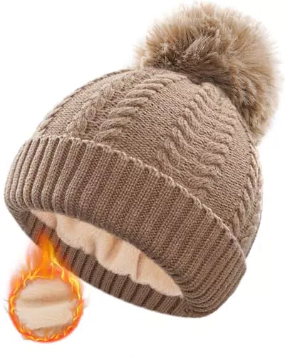 FORVEVO Wintermütze Damen mit Fleece-Futter und abnehmbarem Pom Pom