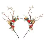 FRCOLOR Rentier Geweih Haarreif mit Blumen für Weihnachten und Kostüme