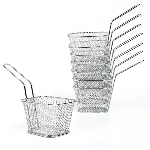 FreeTec Mini Bratenkorb Edelstahl Frittierkörbchen für Pommes und Garnelen