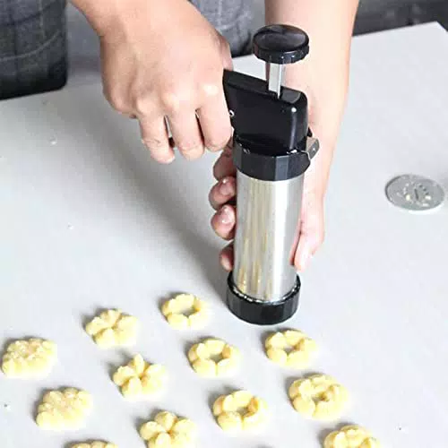 Kekshersteller Edelstahl Gebäckpresse mit 8 Schablonen und Tüllen für DIY